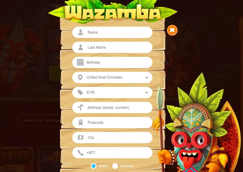 املأ التفاصيل الخاصة بك على موقع Wazamba Casino.