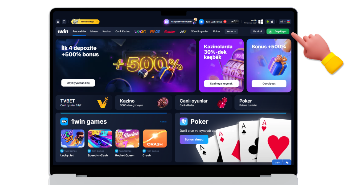 Yuxarı sağ küncdəki qeydiyyat düyməsini klikləyin