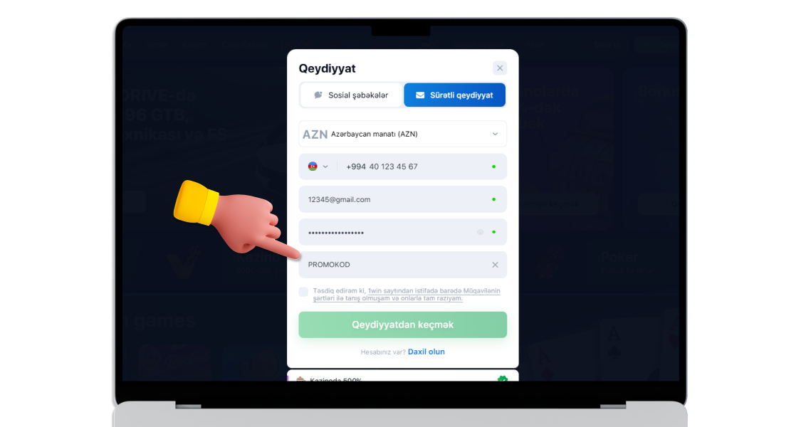 Əgər varsa, bir promosyon kodu daxil edin