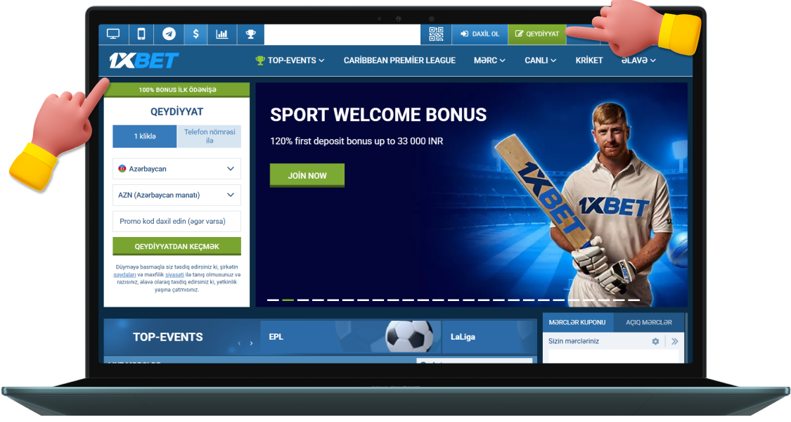 1xbet saytına daxil olun və qeydiyyatdan keçin