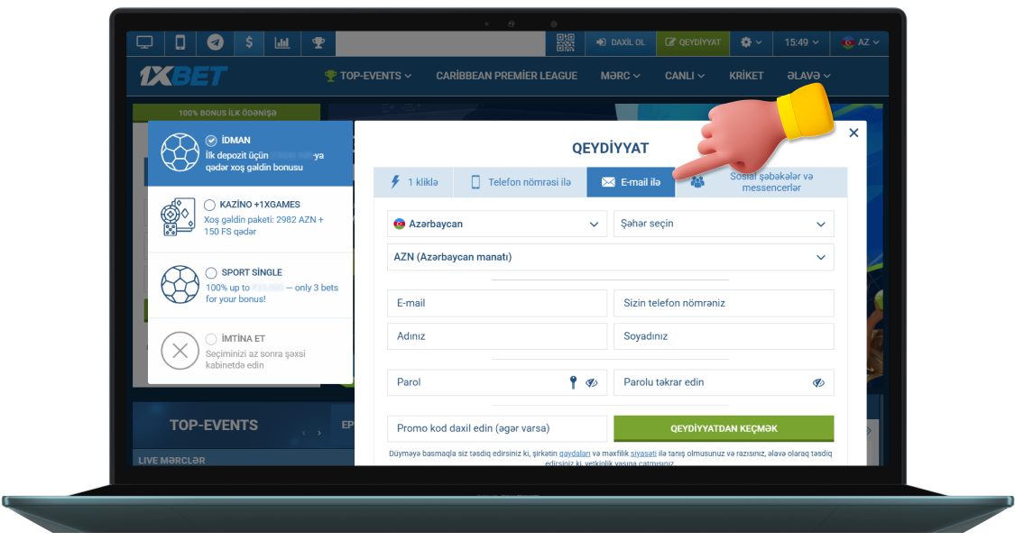 İstədiyiniz qeydiyyat metodunu seçin