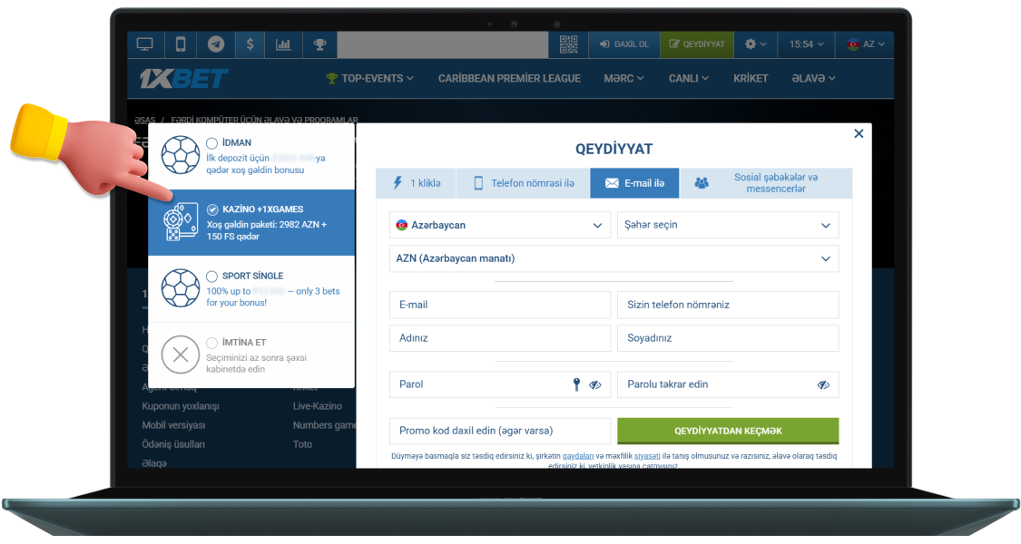 Mövcud bonusu seçməyi unutmayın