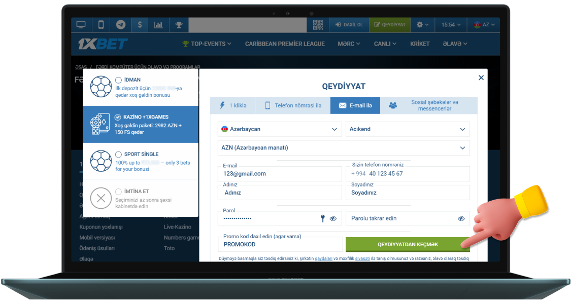 1xbet-də qeydiyyatı tamamlayın