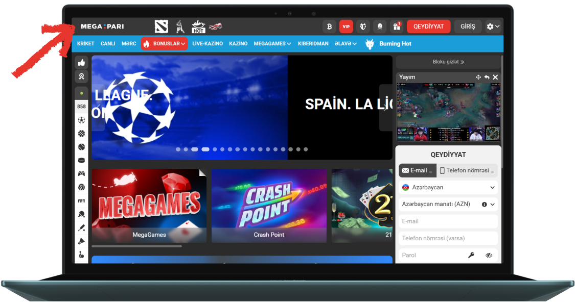 Megapari saytına gedin