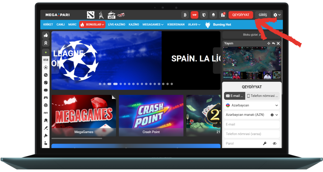 Qeydiyyat sahəsinə keçin