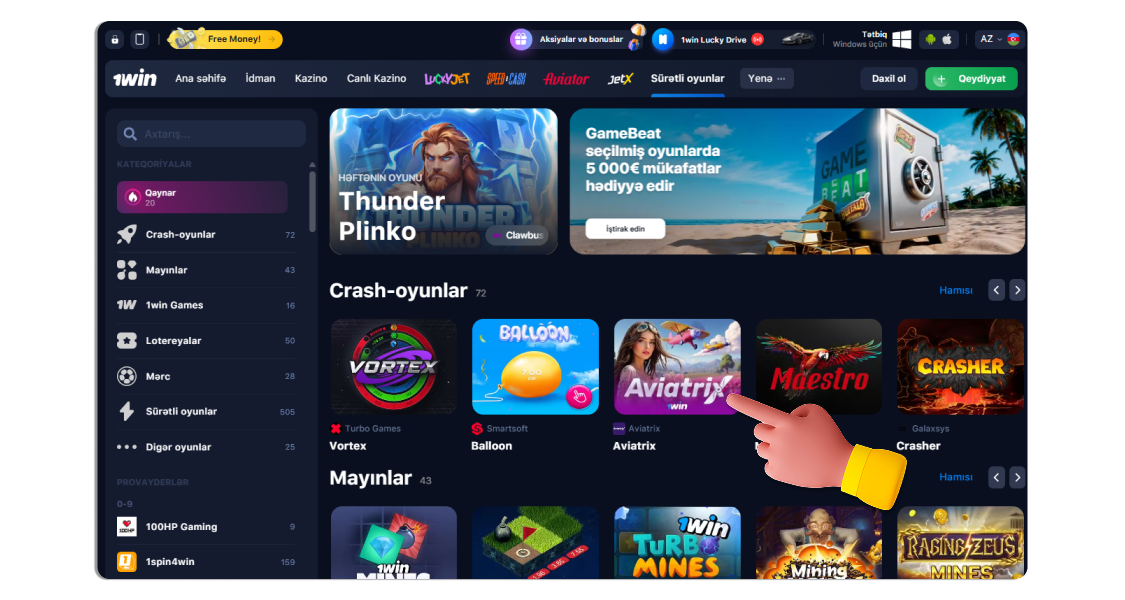 Saytda Aviatrix tapın