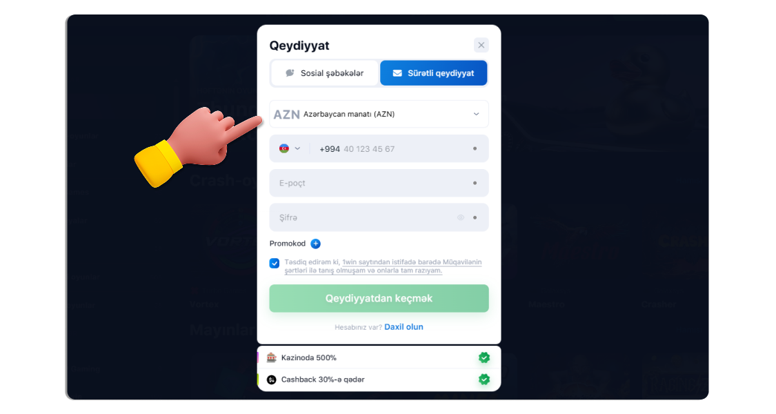 Hesabınızı qeydiyyatdan keçirin