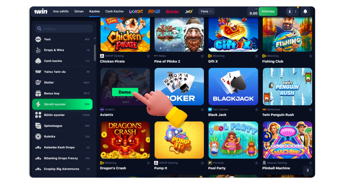 Demo rejimində və ya real pulla oynamağa başlayın