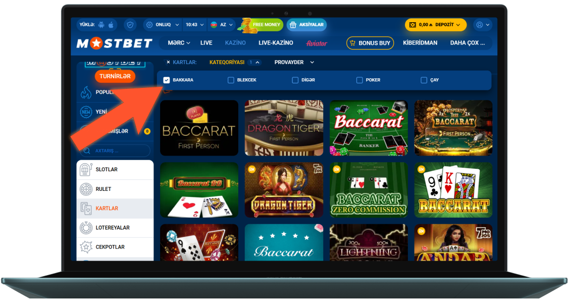 Saytda Baccarat kateqoriyasını tapın