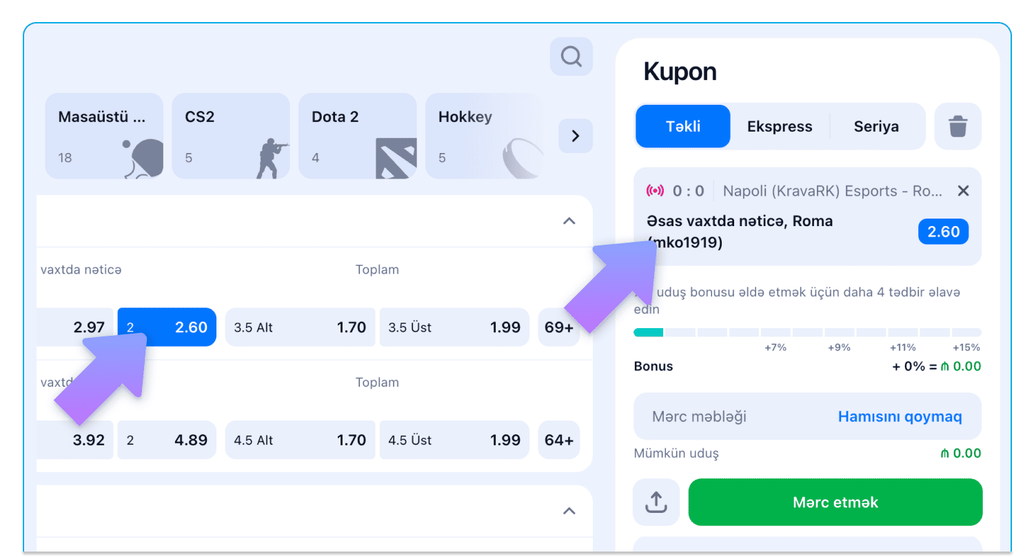 Məlumatları yoxlayın və mərcinizi Azərbaycandakı saytda təsdiq edin