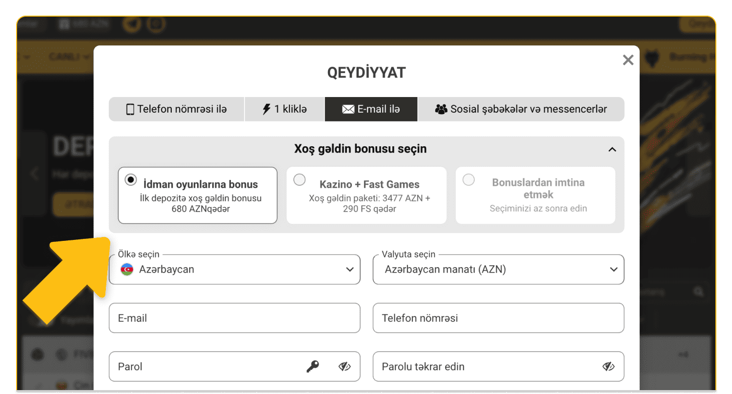 Qeydiyyatdan keçin və bəyəndiyiniz bonusu seçin