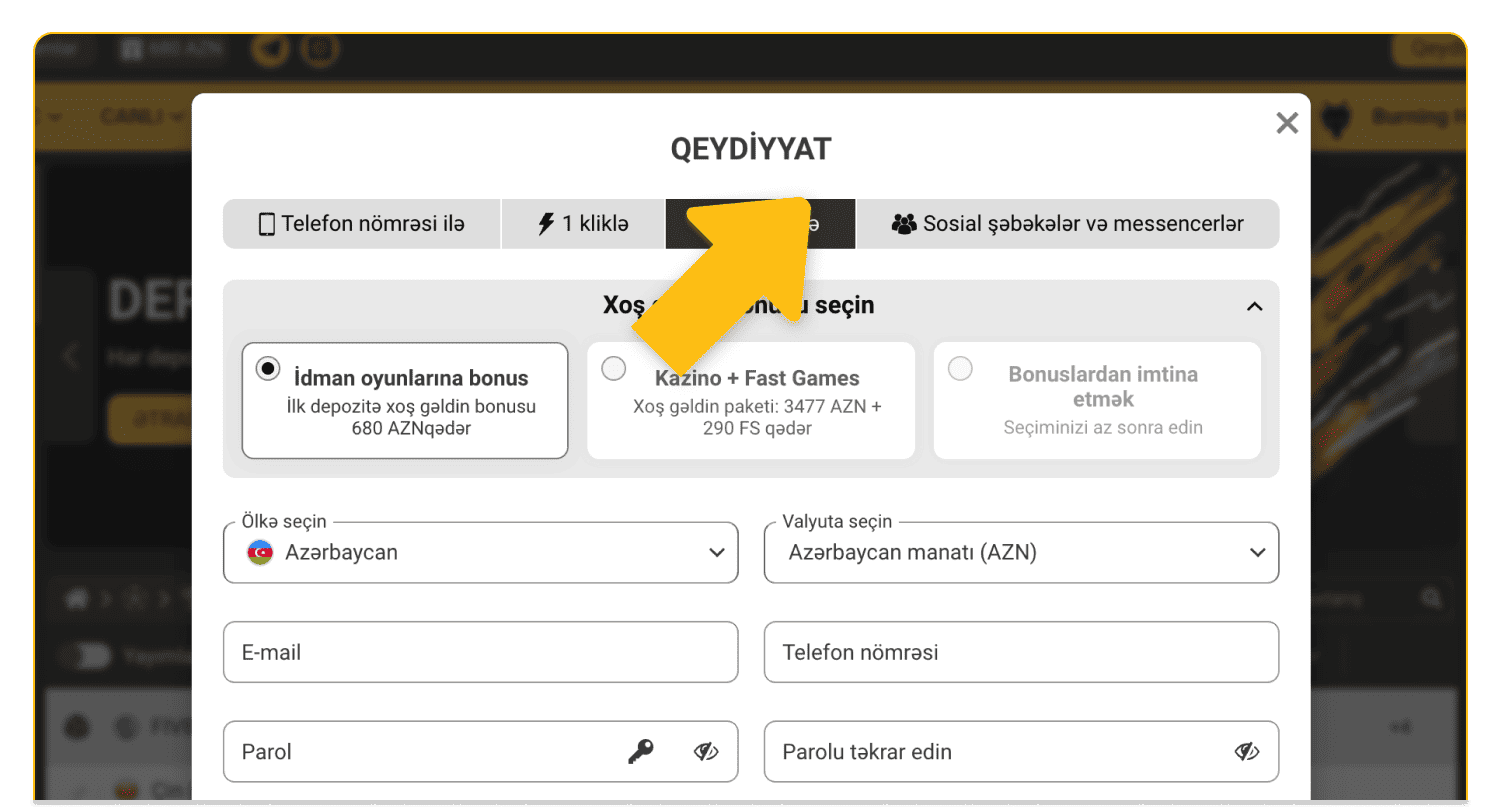Qeydiyyat üsulunu seçin