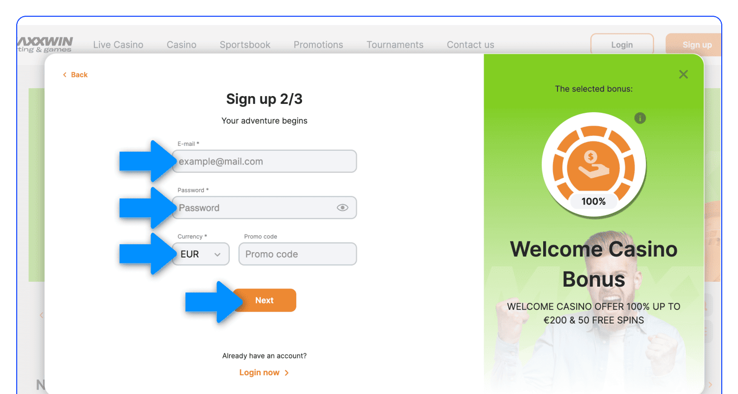 Maxxwin-də qeydiyyat formasını doldurun