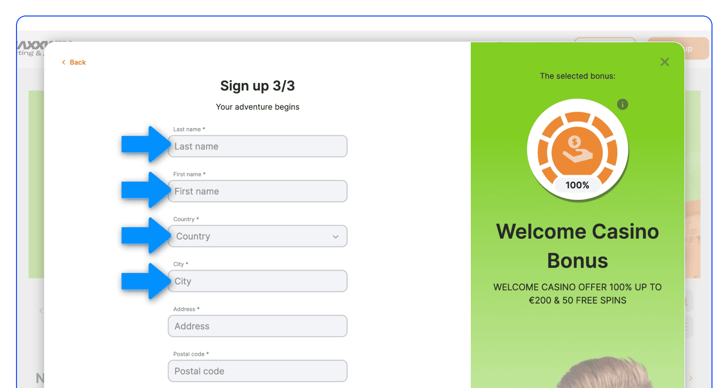 Qeydiyyat formasının üçüncü səhifəsini doldurun