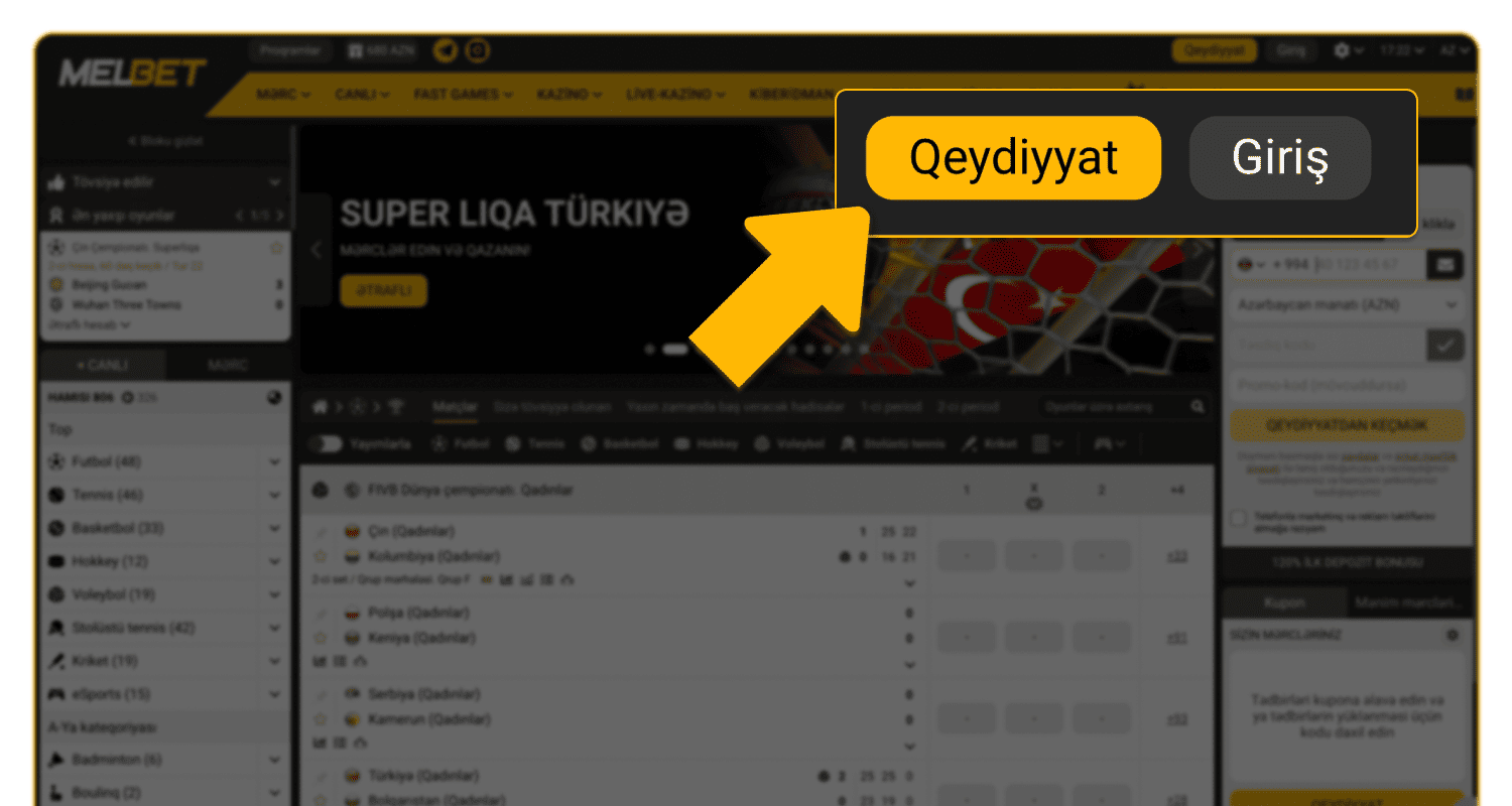 Qeydiyyat prosesinə başlayın