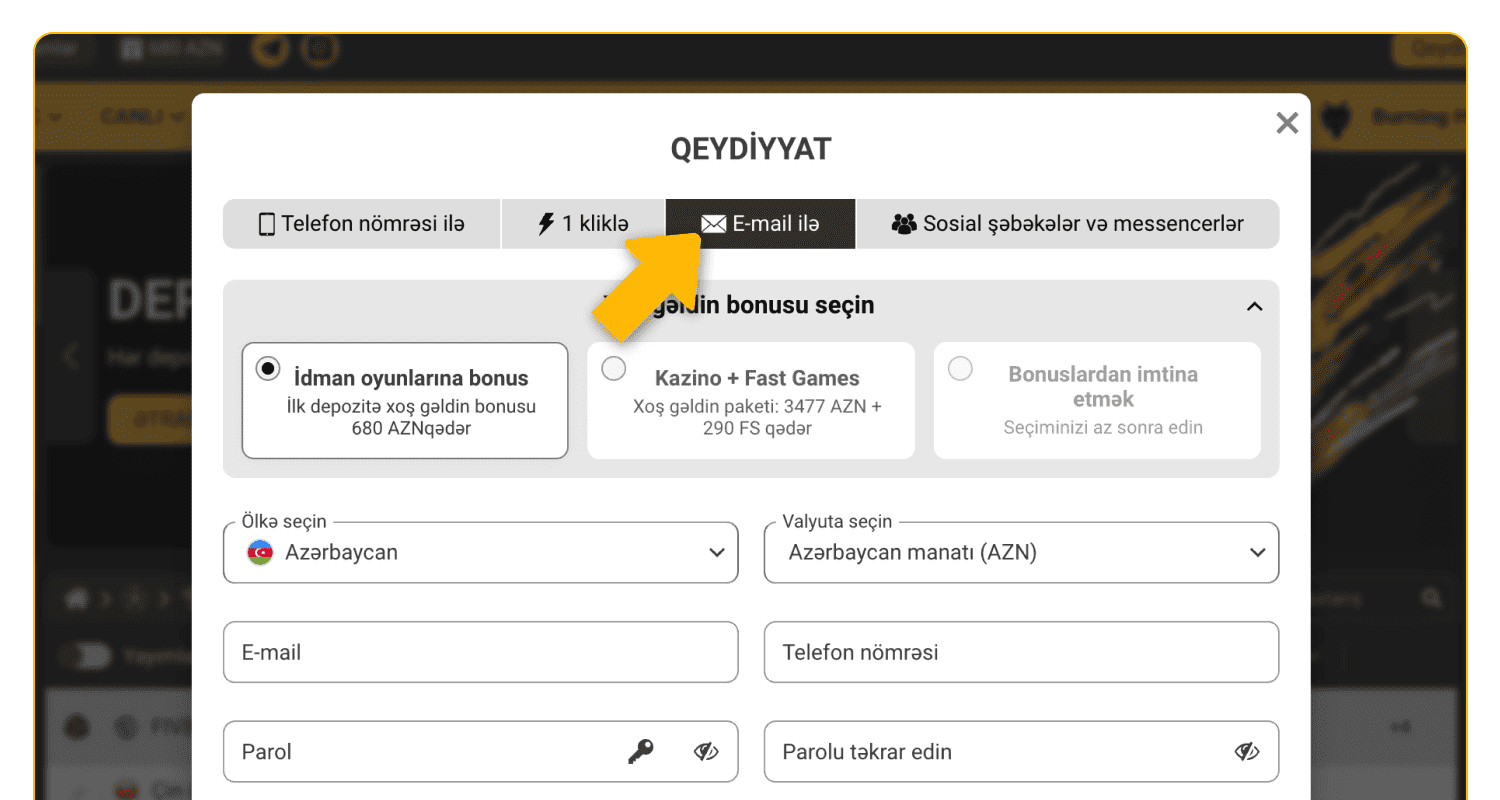 İstədiyiniz qeydiyyat yolunu seçin
