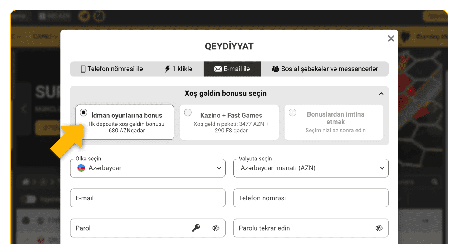 Bəyəndiyiniz bonus seçimini seçin