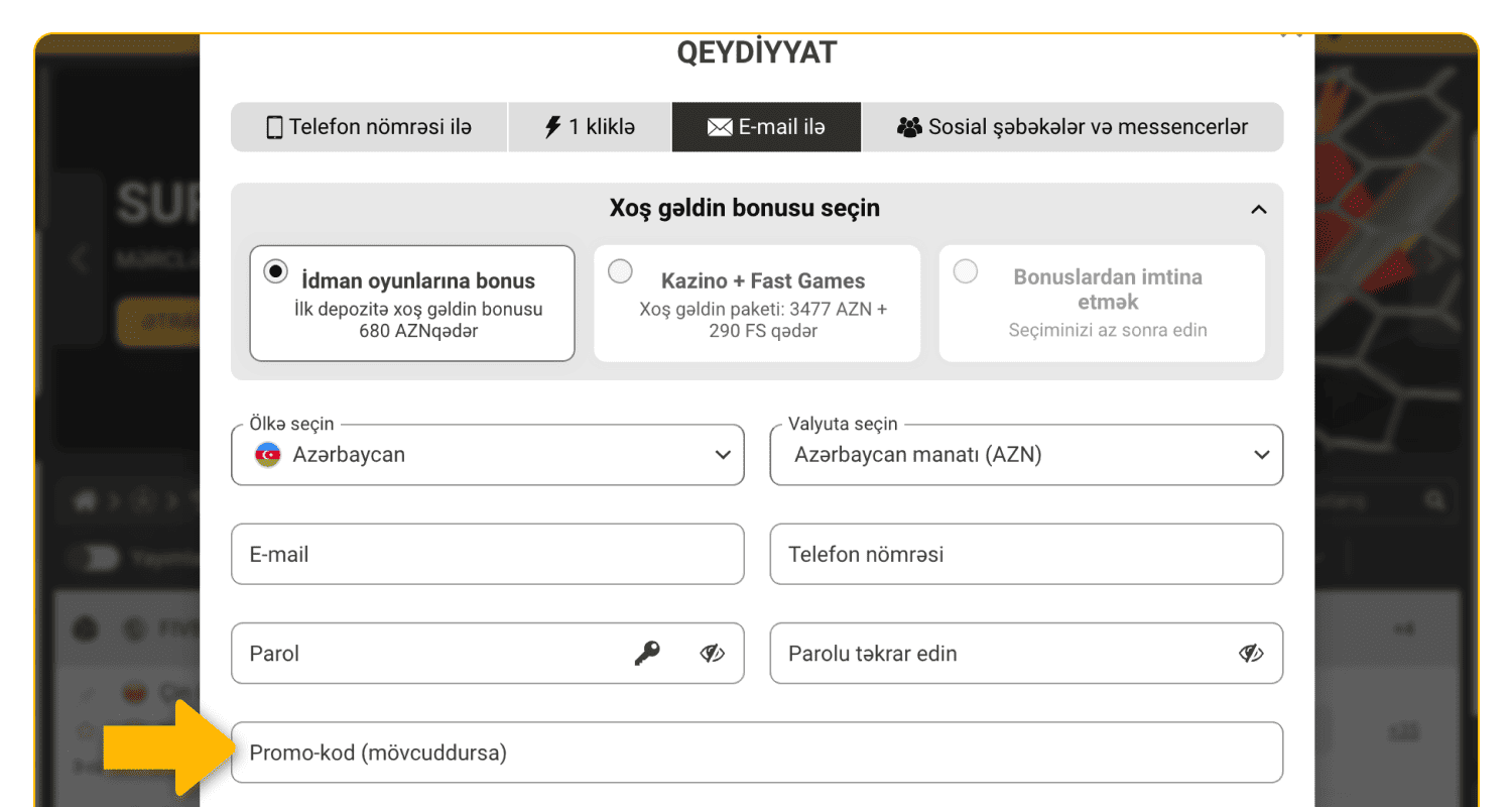 Əgər varsa promosyon kodundan istifadə edin