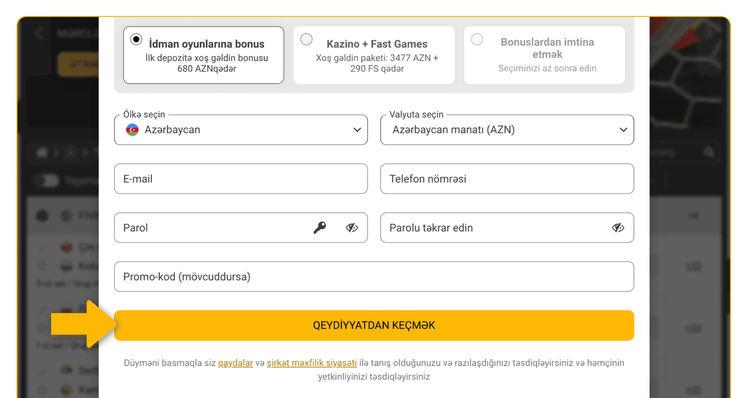 Melbet-də qeydiyyatı tamamlayın