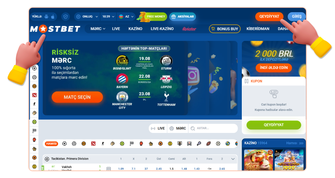 Bir kazino seçin və Spaceman oynamaq üçün qeydiyyatdan keçin