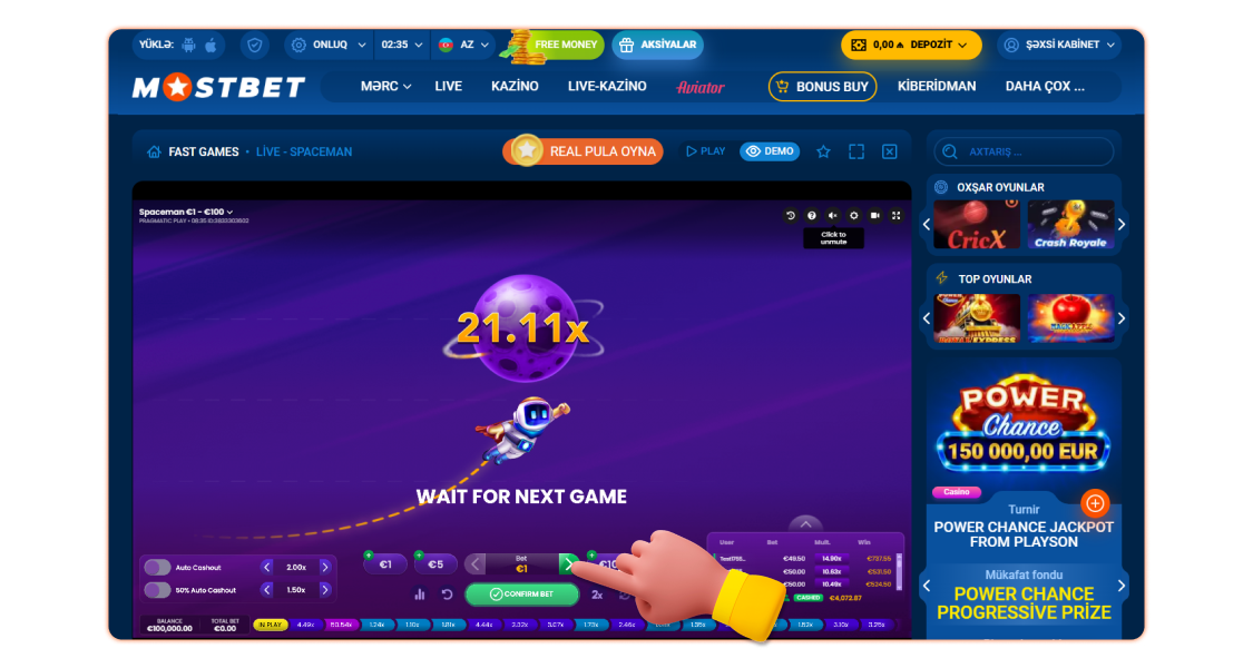 Bahis məbləğinizi seçin