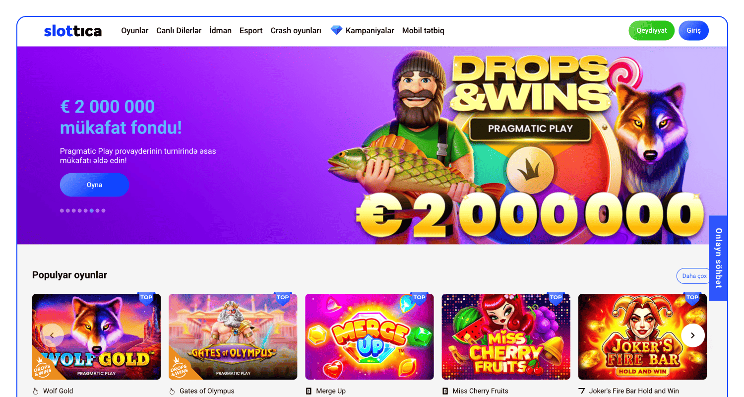 Slottica veb saytına daxil olun