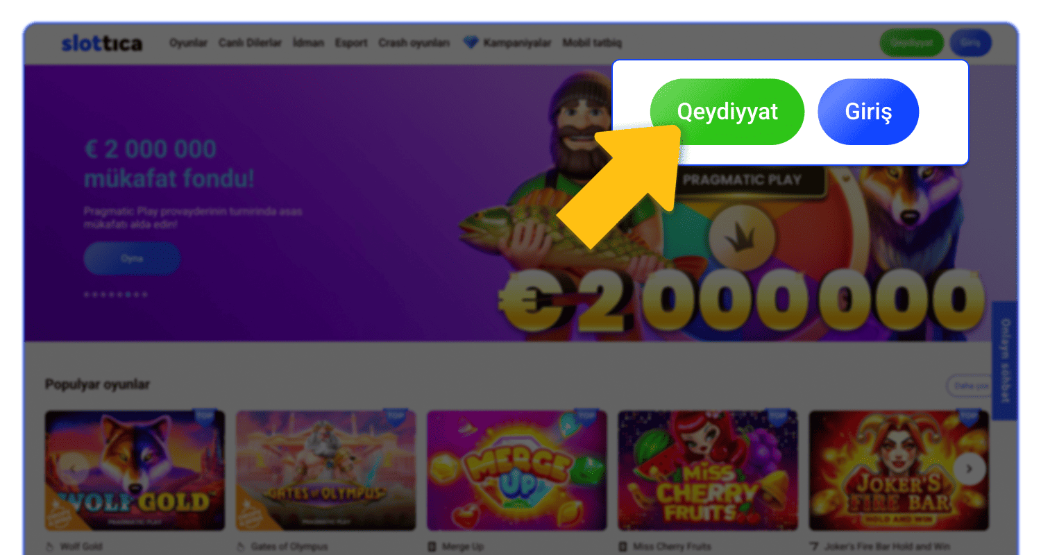 Qeydiyyat düyməsini seçin