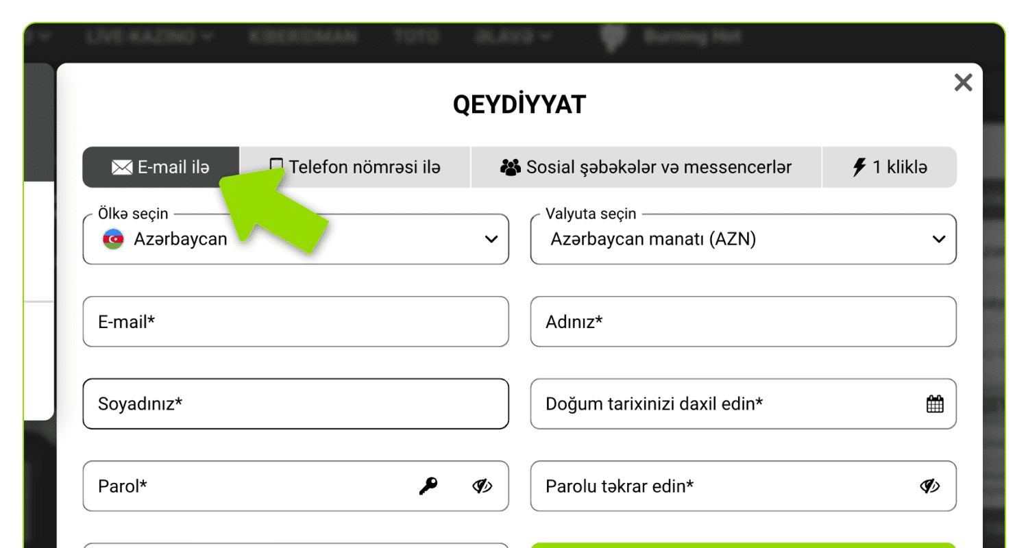 WinWin-də qeydiyyat metodunu seçin