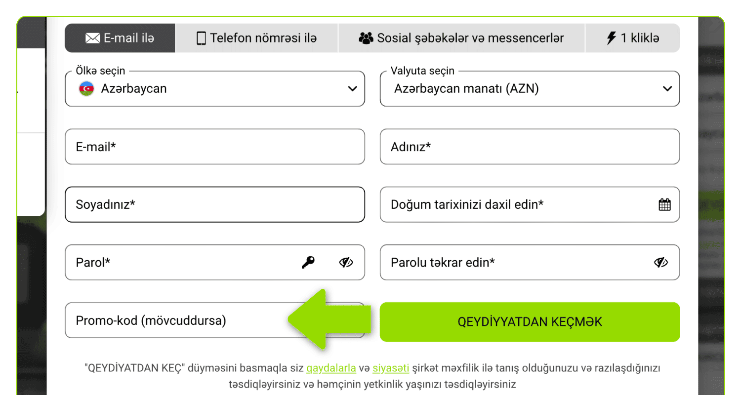 Əgər varsa, promo kodunuzdan istifadə edin