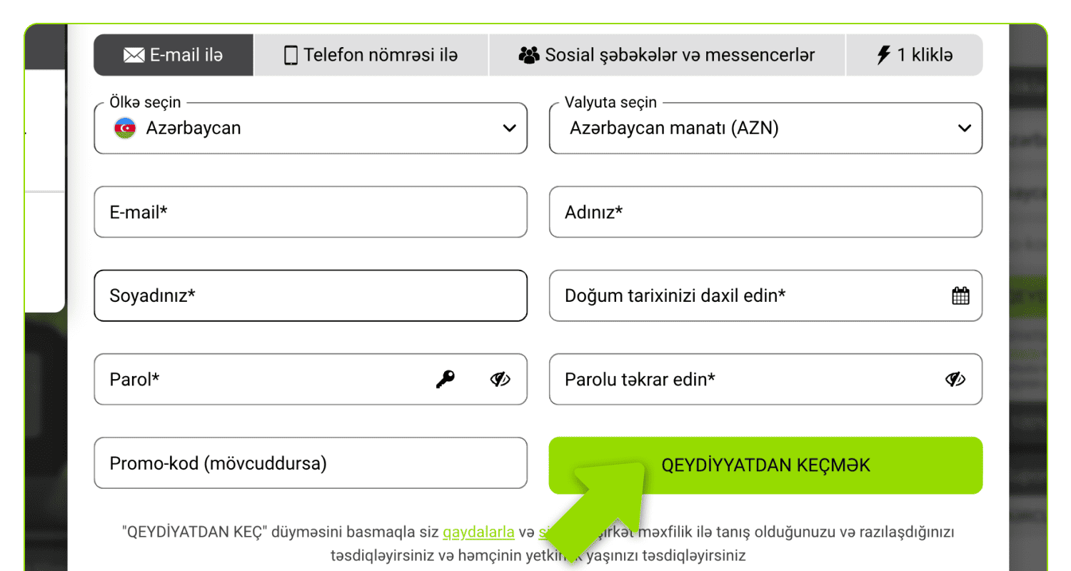 Yaşıl düyməni basaraq qeydiyyatı tamamlayın