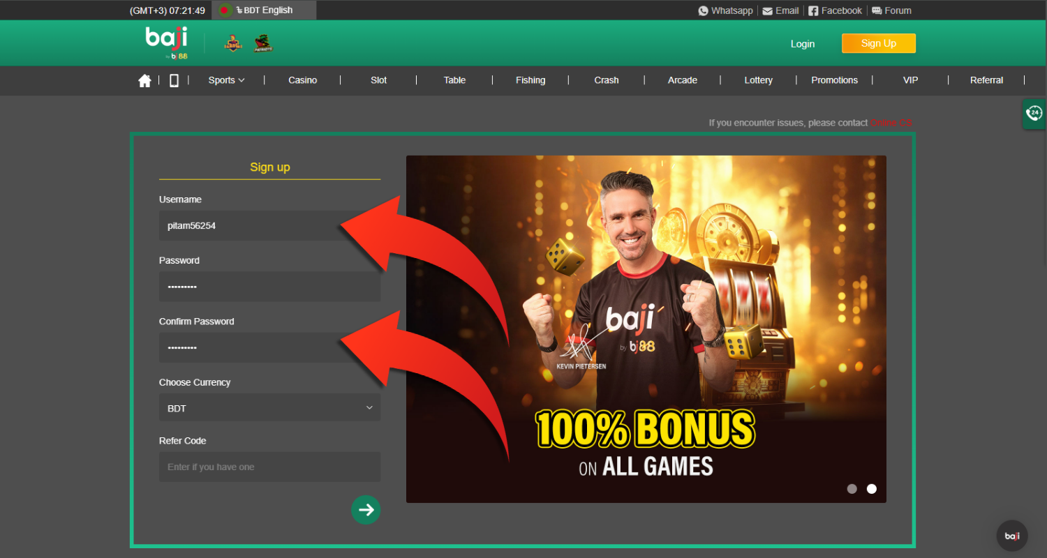 baji live registracion step 3