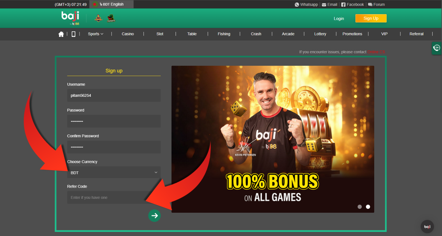 baji live registracion step 4