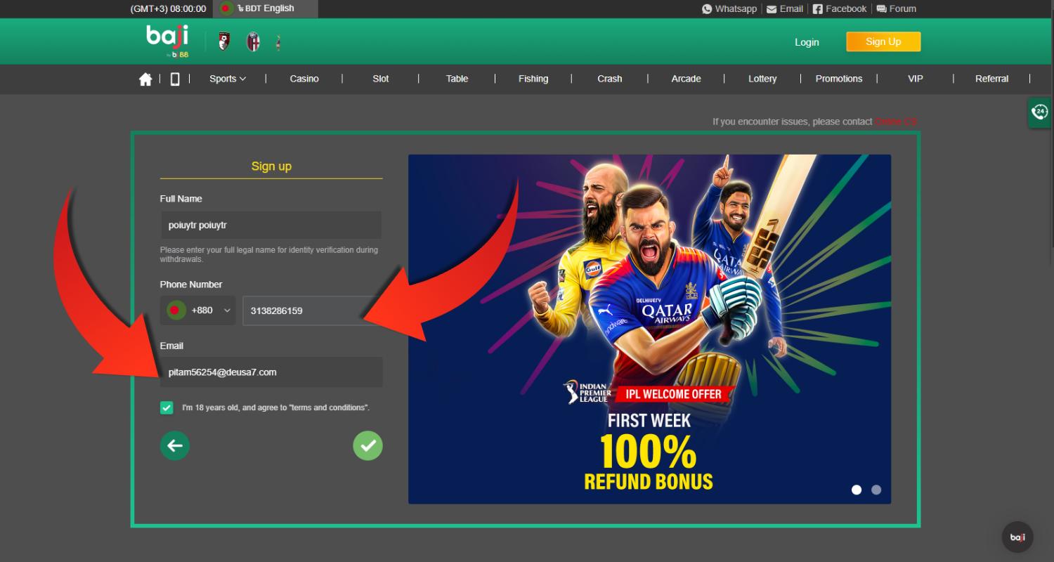 baji live registracion step 5