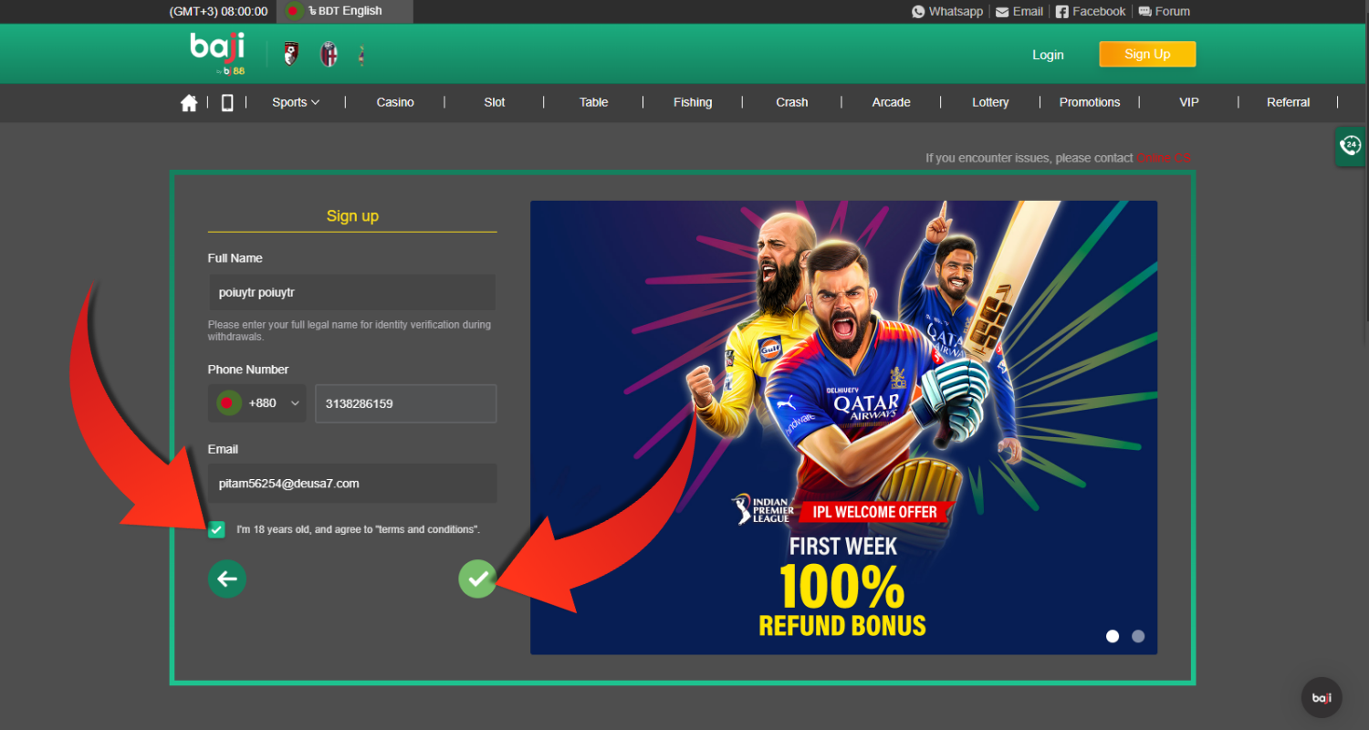 baji live registracion step 6