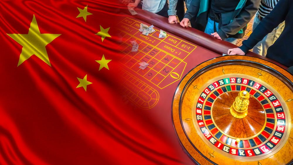 Roulette wheel superimposed on a Chinese flag.