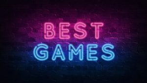 'Best Games' in neon writing.