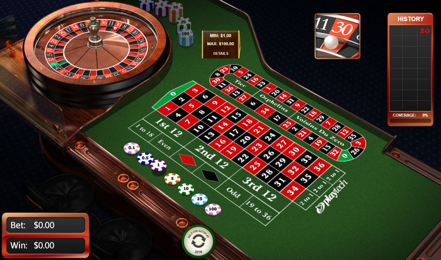 Classic Roulette online game from Playtech.