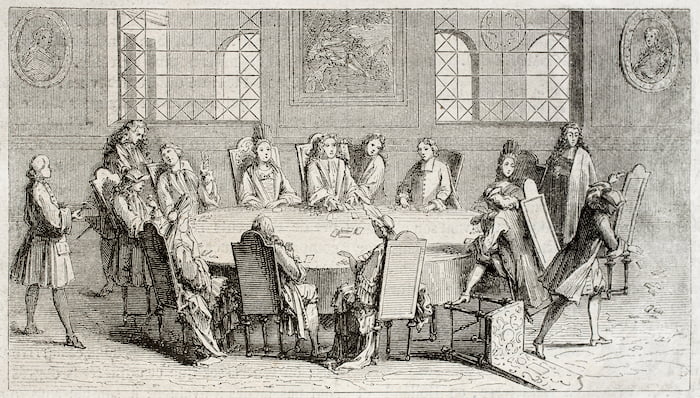 Lithograph of an early card game.