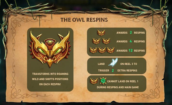 Owl Respins in the slot game Kingdoms Rise: Forbidden Forest.