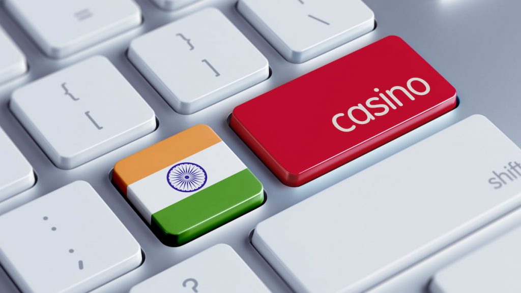 Indian flag and casino on keys of a computer keyboard.