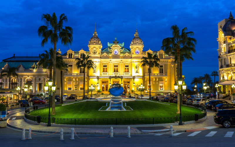 Francois Blanc's prized creation. the Monte Carlo Casino shown at night time