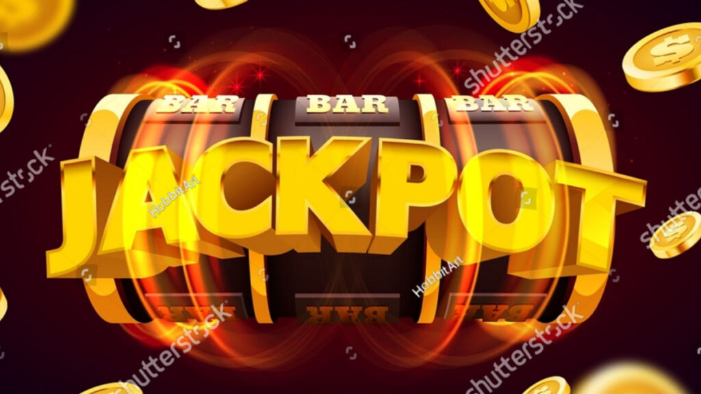A graphic design of the word Jackpot, coloured in bright yellow/gold