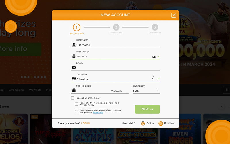 Halaman pendaftaran casino.com
