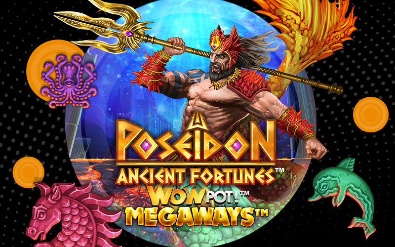 The Best Wowpot! Jackpot slot games Microgaming Games Global Poseidon God of the Sea Trident Underwater Gaming Gambling Aquatic Graphic Design