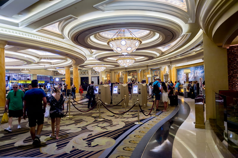 People entering the stylish Bellagio casino in Las Vegas.