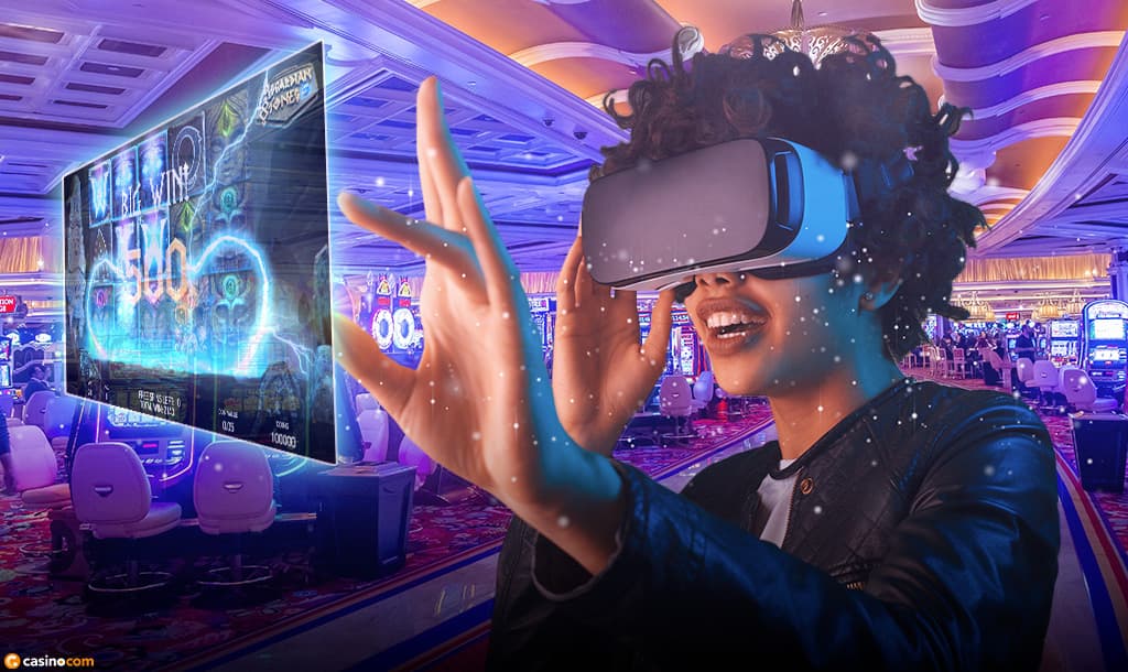 A casino player wearing VR glasses.