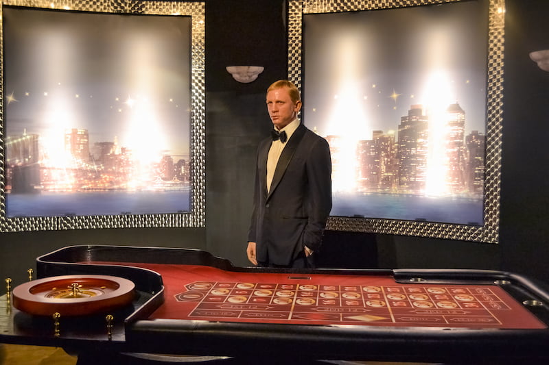 Waxwork model of James Bond at the roulette table.