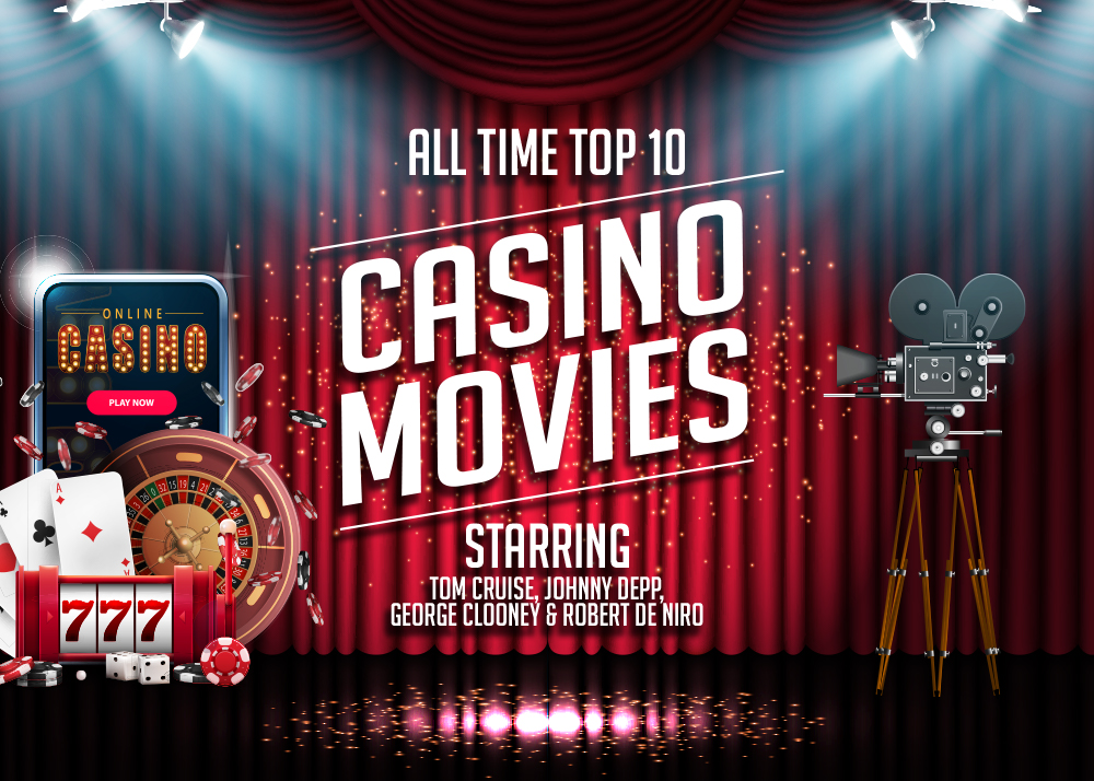 Movie screen displaying the top ten casino movies of all time.