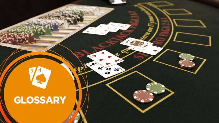 Blackjack table and icon showing the word glossary