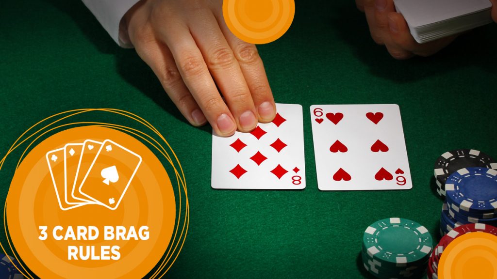 Dealer reveals a card when playing three card brag at the casino.